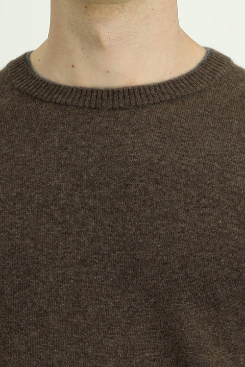 Medium Beige Crew Neck Regular Fit Knitted Wool Cashmere Blend Sweater
