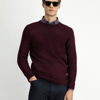 Dark Burgundy Crew Neck Regular Fit Knitted Wool Cashmere Blend Sweater