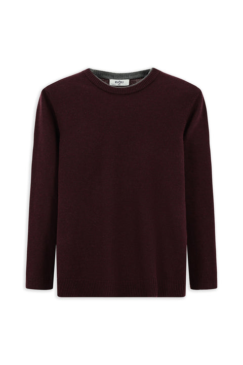 Dark Burgundy Crew Neck Regular Fit Knitted Wool Cashmere Blend Sweater