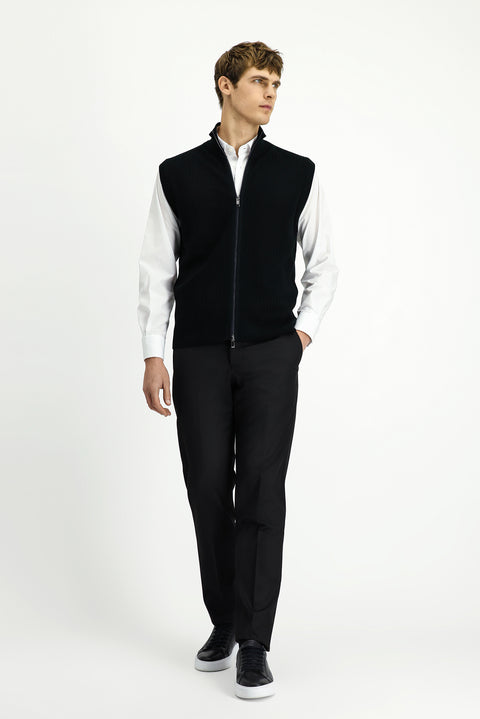 Black Patterned Zip-Up Wool Knit Vest