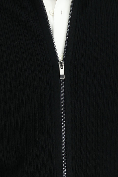 Black Patterned Zip-Up Wool Knit Vest