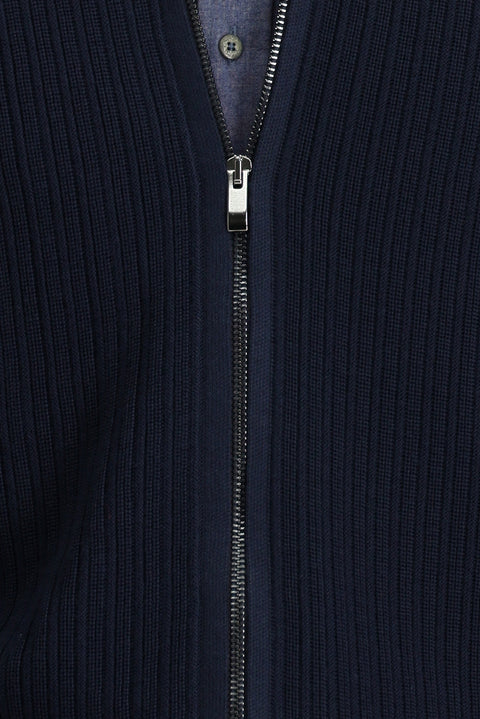 Dark Navy Patterned Zip-Up Wool Knit Vest