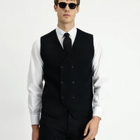 Black Wool Double-Breasted Knit Vest