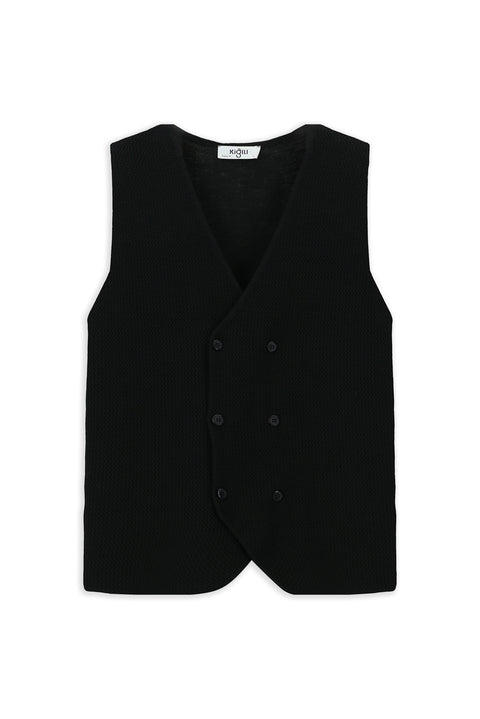 Black Wool Double-Breasted Knit Vest