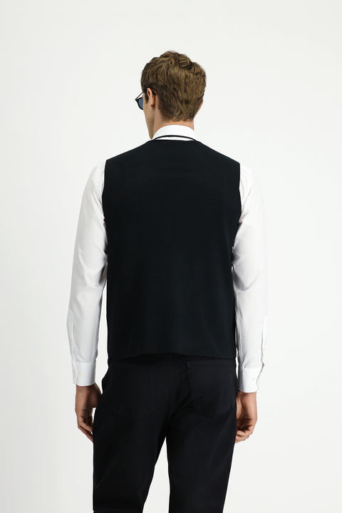 Black Wool Double-Breasted Knit Vest