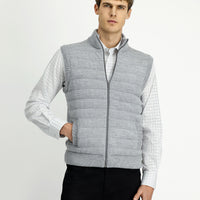 Light Grey Melange Patterned Zip-Up Knitted Vest