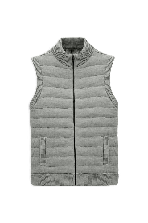 Light Grey Melange Patterned Zip-Up Knitted Vest