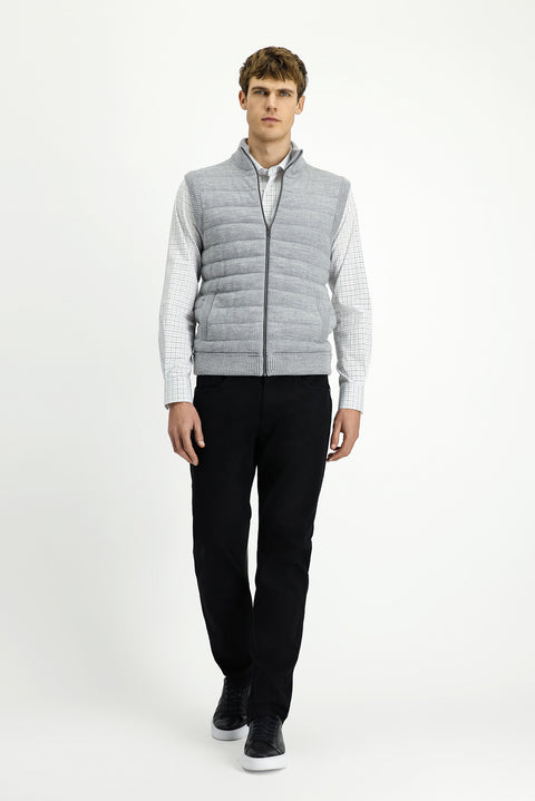 Light Grey Melange Patterned Zip-Up Knitted Vest