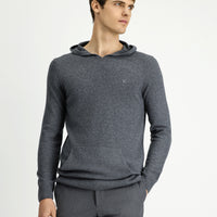 Medium Grey Melange Hooded Regular Fit Wool Knit Sweater