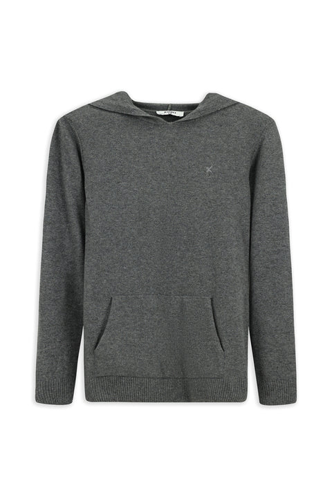 Medium Grey Melange Hooded Regular Fit Wool Knit Sweater
