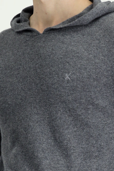 Medium Grey Melange Hooded Regular Fit Wool Knit Sweater