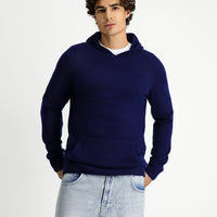 Dark Navy Hooded Regular Fit Wool Knit Sweater