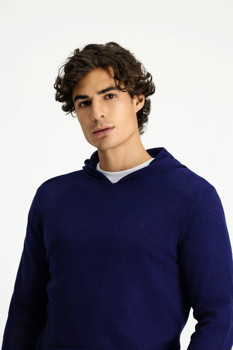 Dark Navy Hooded Regular Fit Wool Knit Sweater