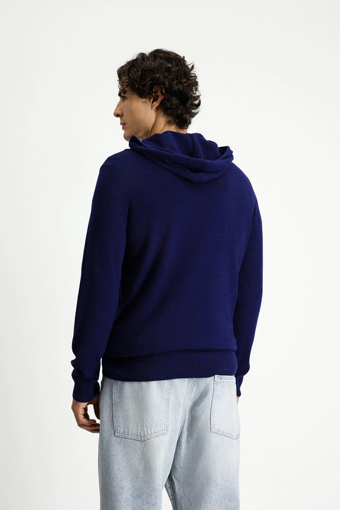Dark Navy Hooded Regular Fit Wool Knit Sweater