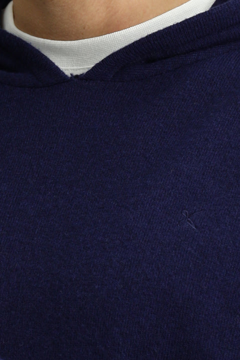 Dark Navy Hooded Regular Fit Wool Knit Sweater