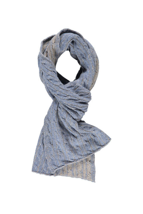 Light Blue Melange Wool Patterned Scarf, Beanie & Gloves Set