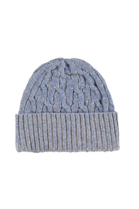 Light Blue Melange Wool Patterned Scarf, Beanie & Gloves Set