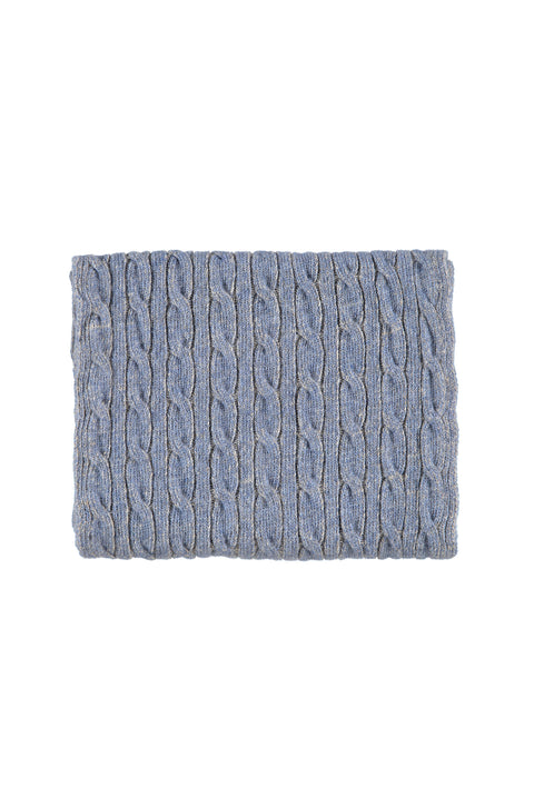 Light Blue Melange Wool Patterned Scarf, Beanie & Gloves Set