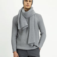 Light Grey Melange Wool Scarf & Beanie Set