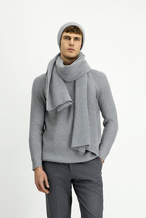 Light Grey Melange Wool Scarf & Beanie Set