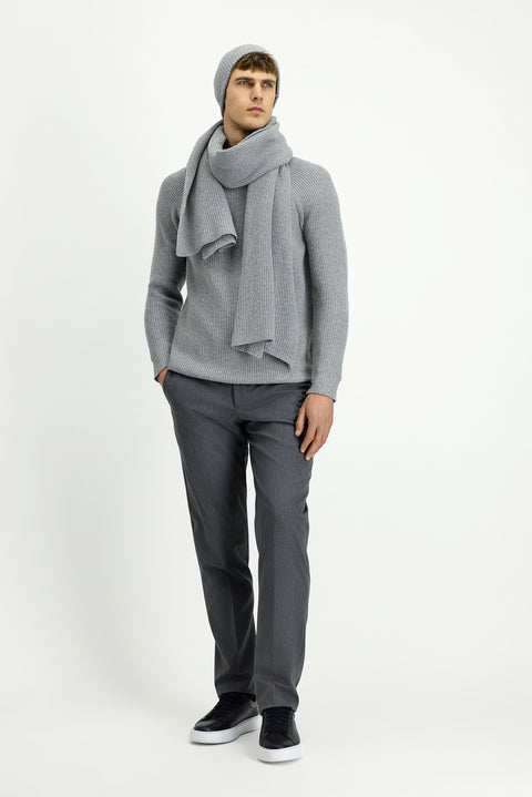 Light Grey Melange Wool Scarf & Beanie Set