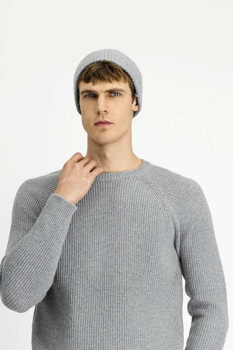 Light Grey Melange Wool Scarf & Beanie Set
