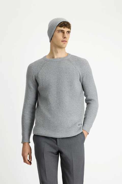 Light Grey Melange Wool Scarf & Beanie Set