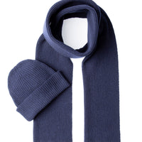 Dark Navy Wool Scarf & Beanie Set