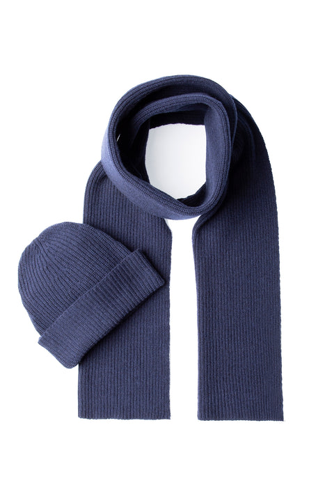 Dark Navy Wool Scarf & Beanie Set