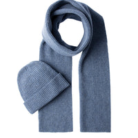 Aviator Blue Melange Wool Scarf & Beanie Set