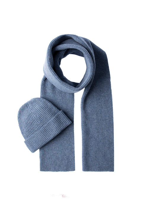 Aviator Blue Melange Wool Scarf & Beanie Set