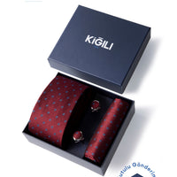 Dark Burgundy 3-Piece Patterned Tie, Pocket Square & Cufflinks Set in Gift Box