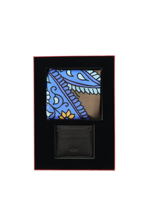 2-Piece Silk Scarf & Leather Card Holder Gift Box Set