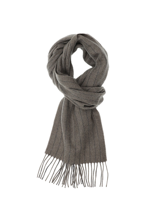 Medium Grey Italian Striped Wool Scarf