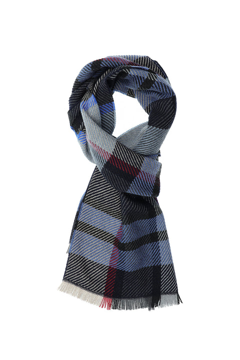 Blue Italian Patterned Wool Scarf