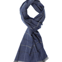 Light Navy Italian Plaid Wool Scarf