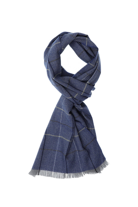 Light Navy Italian Plaid Wool Scarf