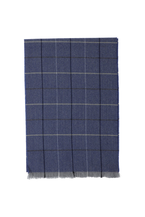 Light Navy Italian Plaid Wool Scarf