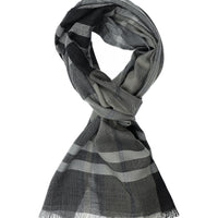 Medium Grey Italian Plaid Wool Scarf