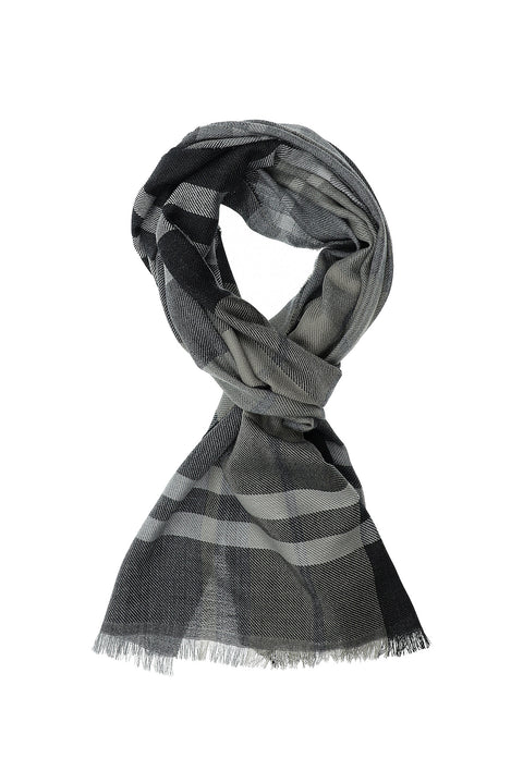 Medium Grey Italian Plaid Wool Scarf