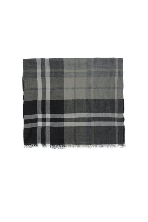 Medium Grey Italian Plaid Wool Scarf