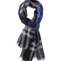 Light Navy Italian Plaid Wool Scarf