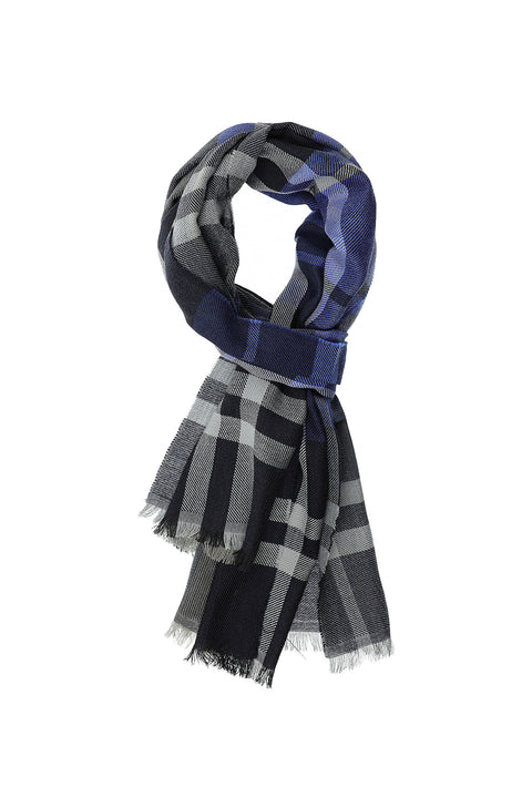 Light Navy Italian Plaid Wool Scarf