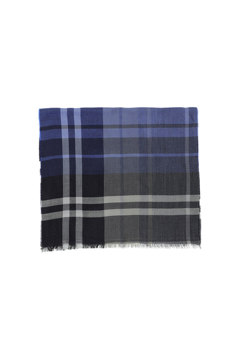 Light Navy Italian Plaid Wool Scarf