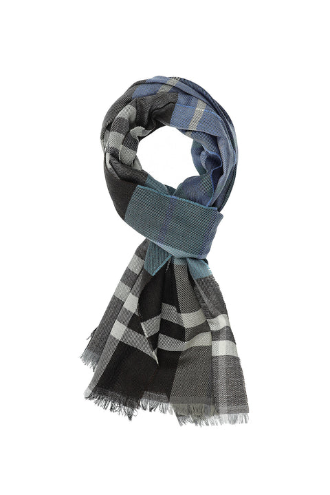 Blue Italian Plaid Wool Scarf