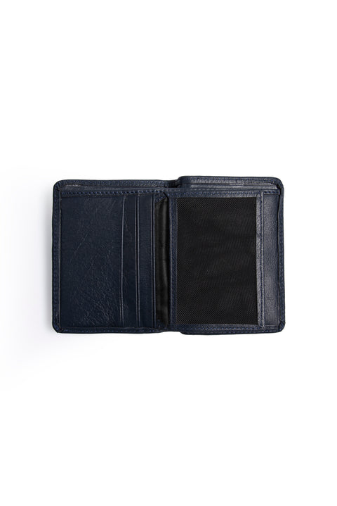 Medium Navy Leather Wallet with Money and Card Compartments