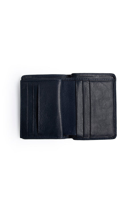 Medium Navy Leather Wallet with Money and Card Compartments