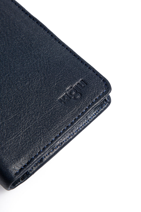 Medium Navy Leather Wallet with Money and Card Compartments