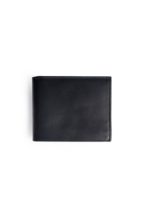 Dark Navy Blue Plain Card Holder with Money Compartment Genuine Leather Wallet with Gift Box