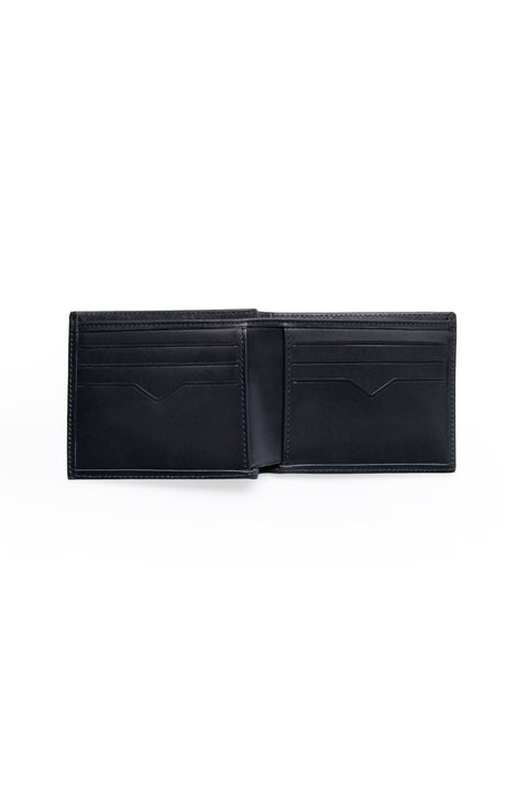 Dark Navy Blue Plain Card Holder with Money Compartment Genuine Leather Wallet with Gift Box